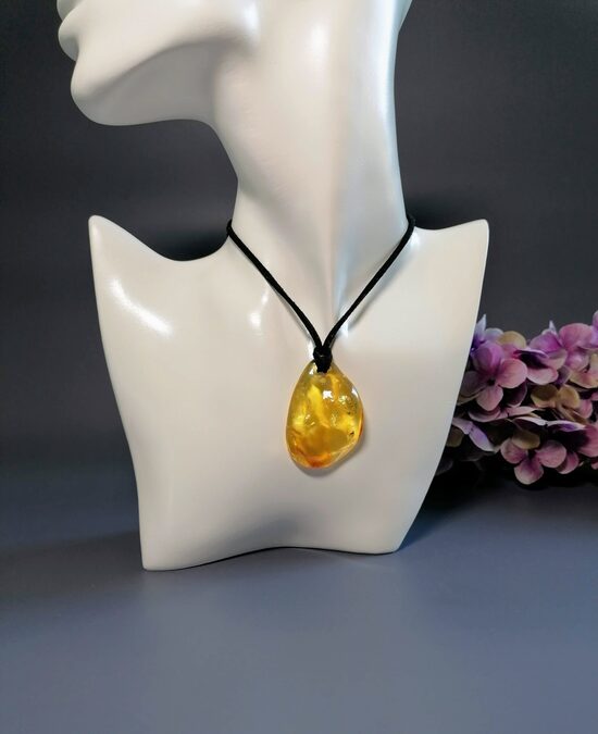 Laisvos formos Baltijos gintaro pakabukas su musės inkliuzu